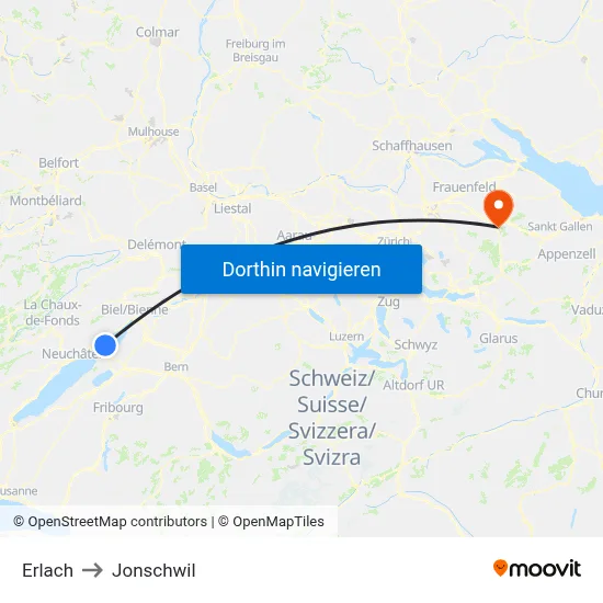 Erlach to Jonschwil map