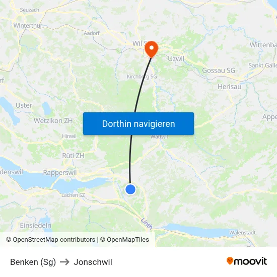Benken (Sg) to Jonschwil map