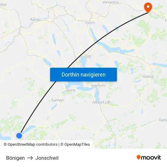 Bönigen to Jonschwil map