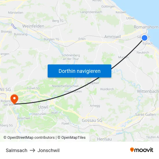 Salmsach to Jonschwil map