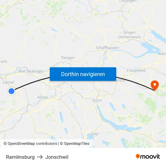 Ramlinsburg to Jonschwil map