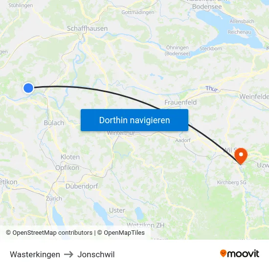 Wasterkingen to Jonschwil map
