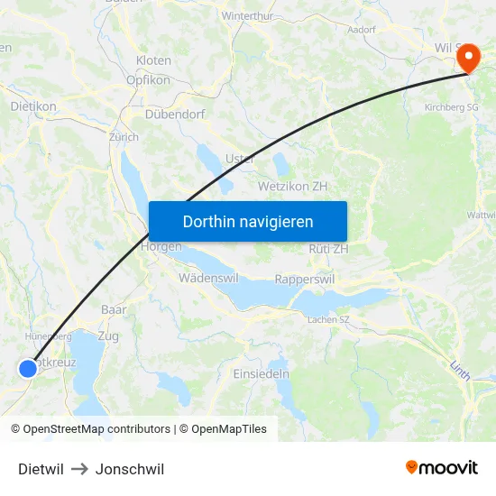 Dietwil to Jonschwil map