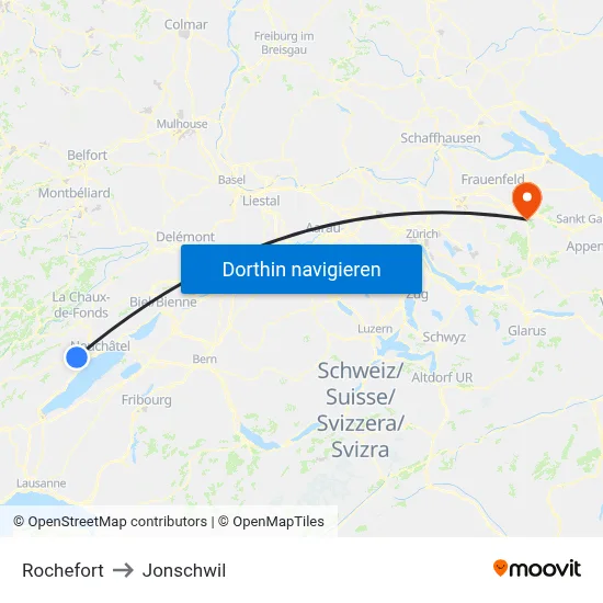 Rochefort to Jonschwil map