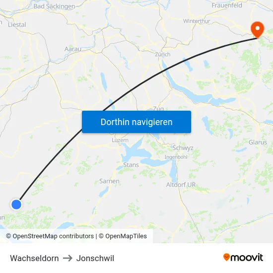 Wachseldorn to Jonschwil map