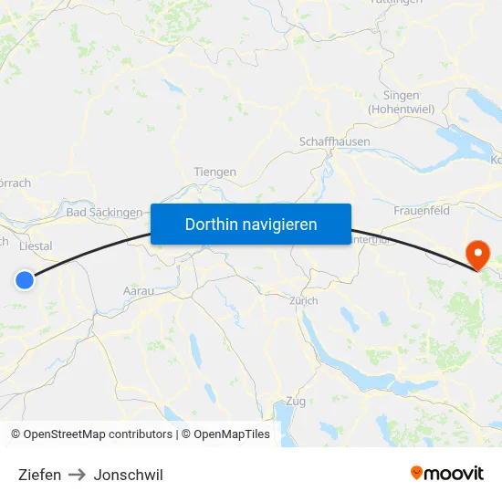 Ziefen to Jonschwil map