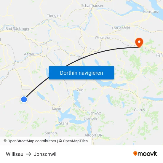 Willisau to Jonschwil map