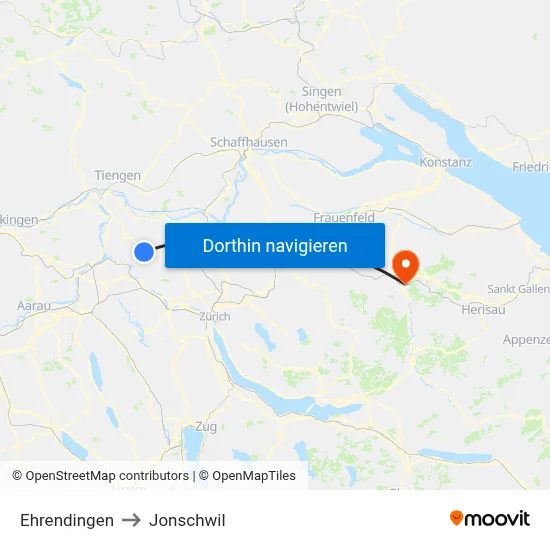Ehrendingen to Jonschwil map