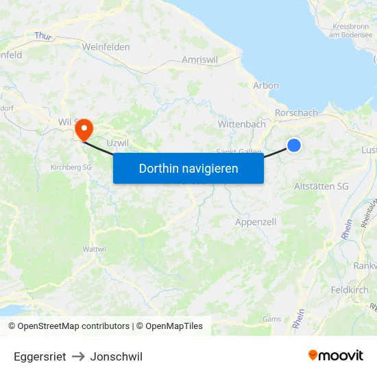Eggersriet to Jonschwil map