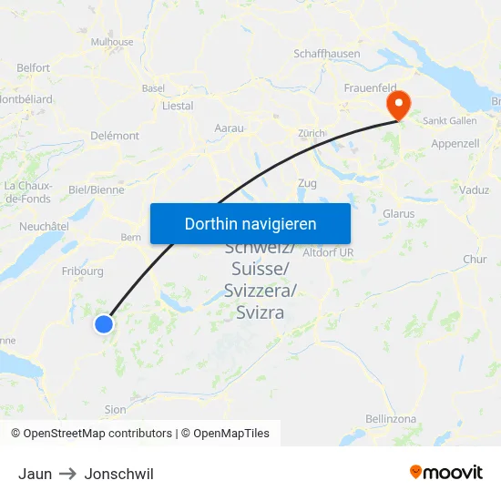 Jaun to Jonschwil map