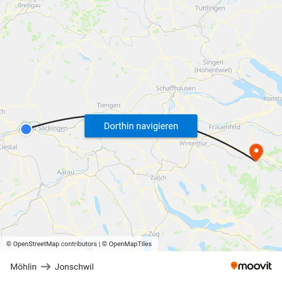 Möhlin to Jonschwil map