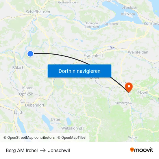 Berg AM Irchel to Jonschwil map