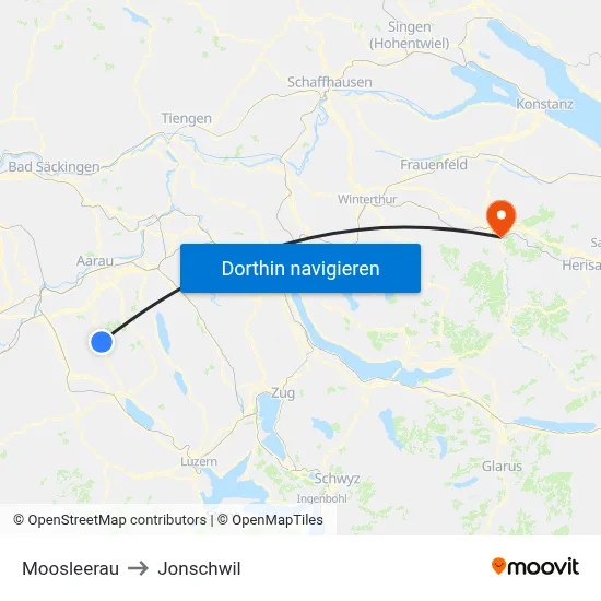 Moosleerau to Jonschwil map
