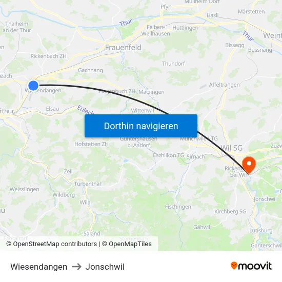 Wiesendangen to Jonschwil map