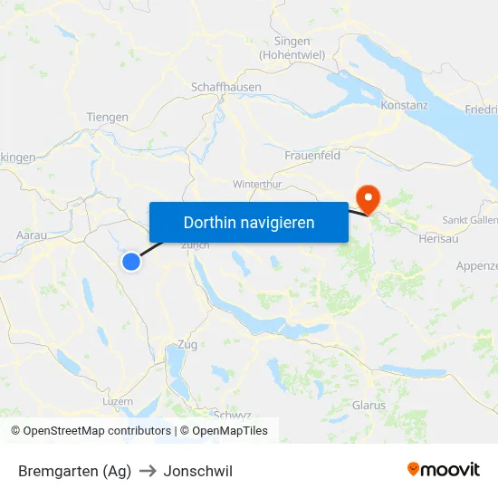Bremgarten (Ag) to Jonschwil map