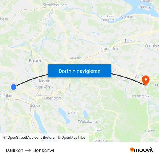 Dällikon to Jonschwil map