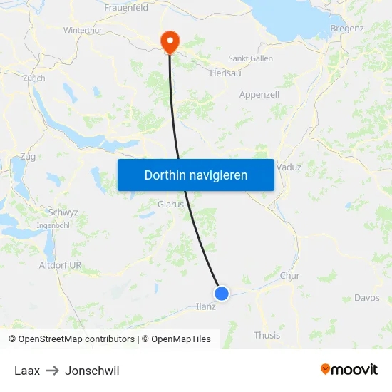 Laax to Jonschwil map