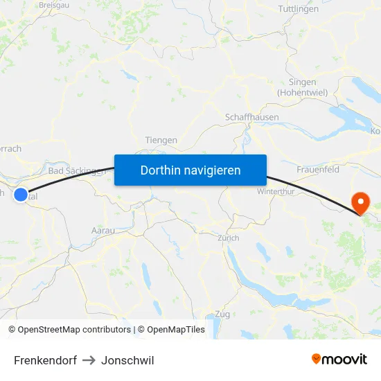 Frenkendorf to Jonschwil map