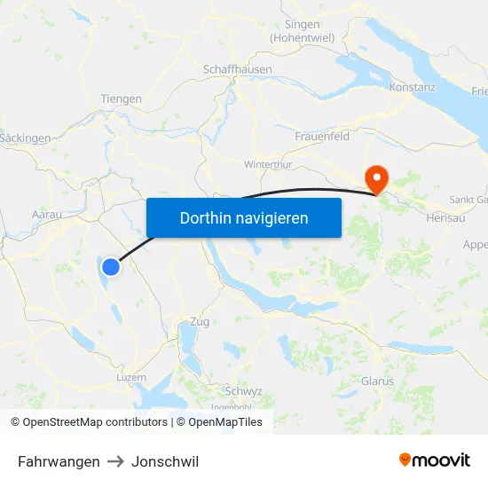 Fahrwangen to Jonschwil map