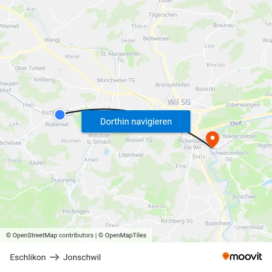 Eschlikon to Jonschwil map