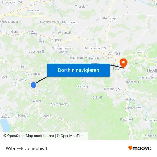 Wila to Jonschwil map