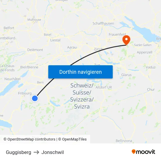 Guggisberg to Jonschwil map
