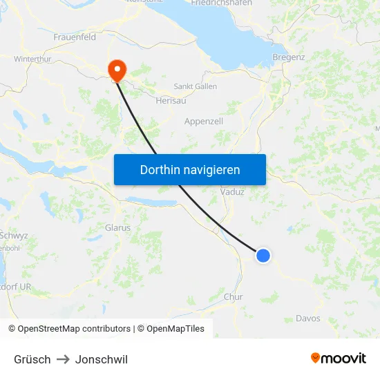 Grüsch to Jonschwil map