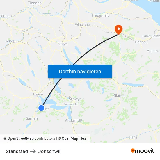 Stansstad to Jonschwil map