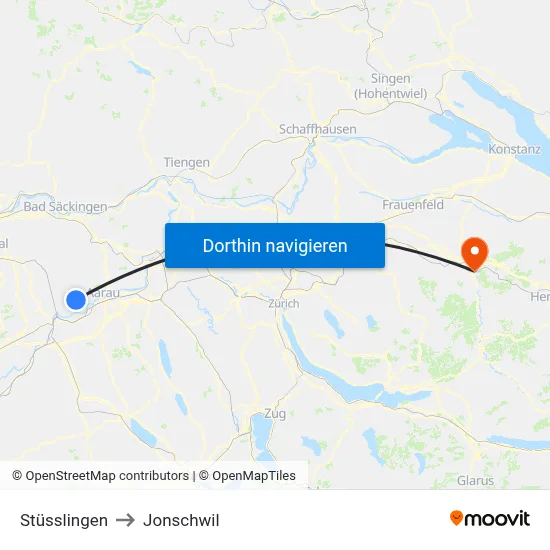 Stüsslingen to Jonschwil map