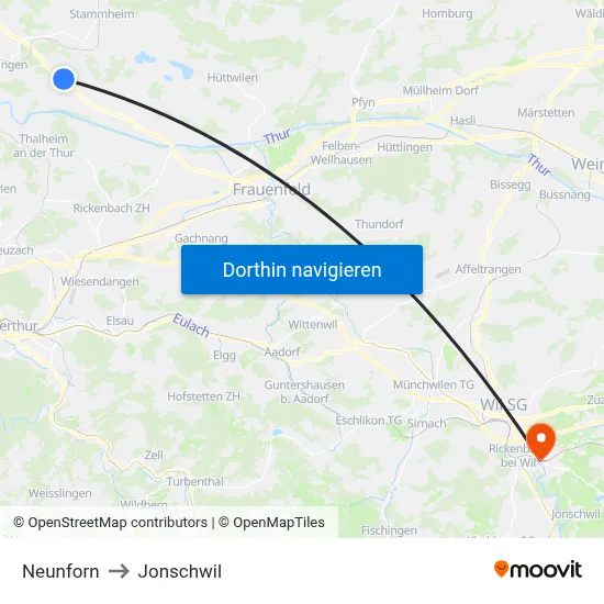 Neunforn to Jonschwil map