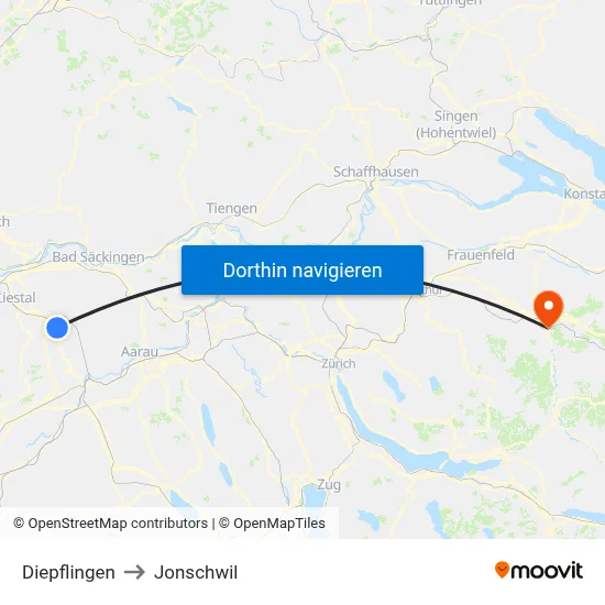 Diepflingen to Jonschwil map