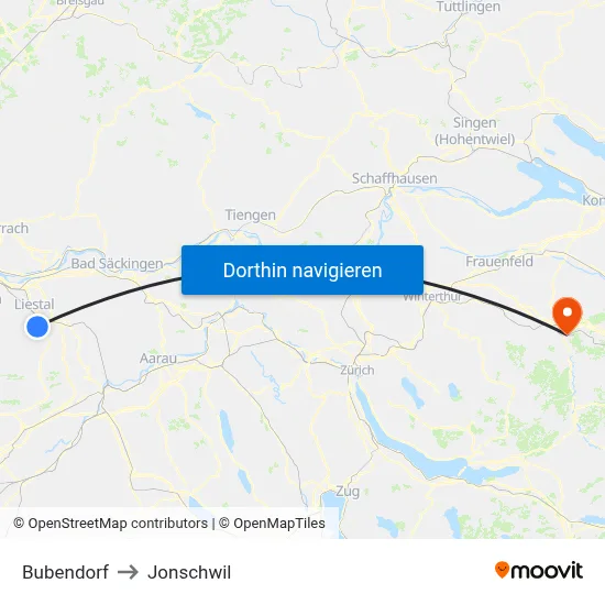 Bubendorf to Jonschwil map