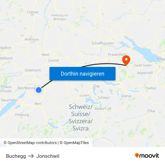Buchegg to Jonschwil map