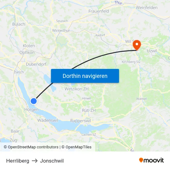 Herrliberg to Jonschwil map