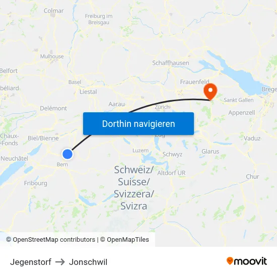 Jegenstorf to Jonschwil map