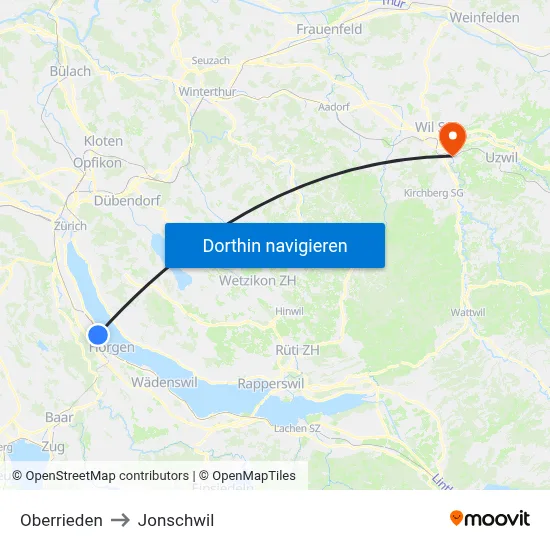 Oberrieden to Jonschwil map