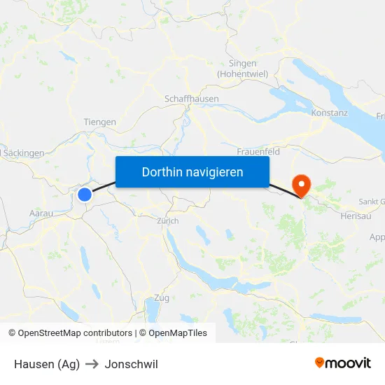 Hausen (Ag) to Jonschwil map