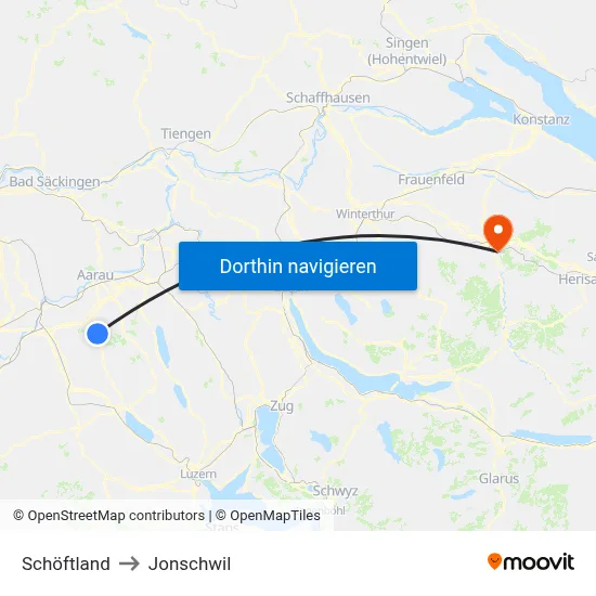 Schöftland to Jonschwil map