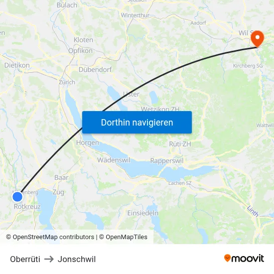 Oberrüti to Jonschwil map