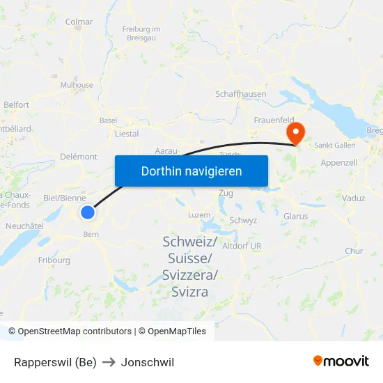 Rapperswil (Be) to Jonschwil map