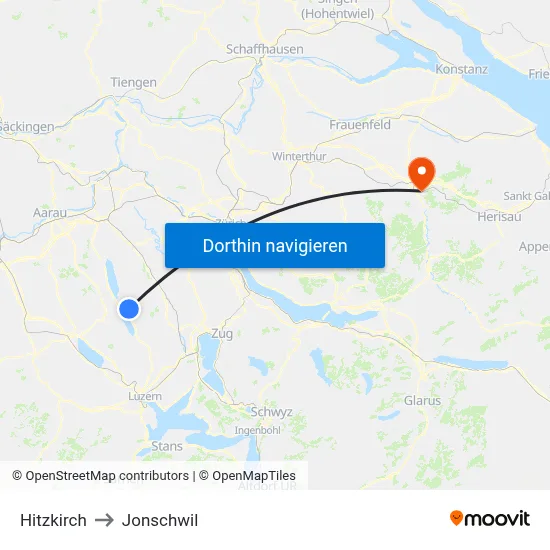 Hitzkirch to Jonschwil map