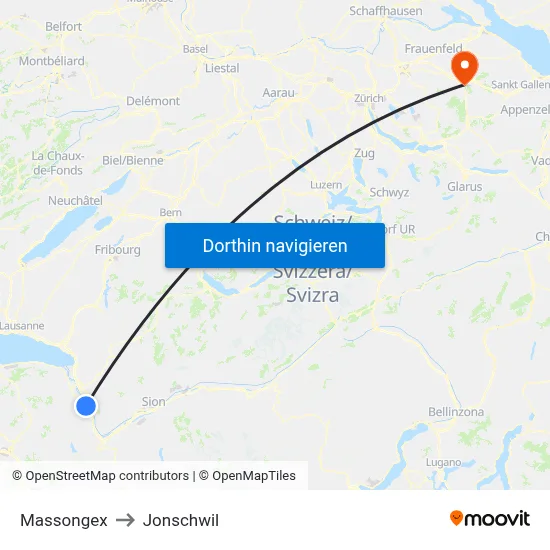 Massongex to Jonschwil map