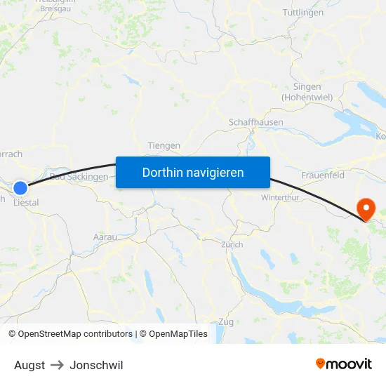 Augst to Jonschwil map