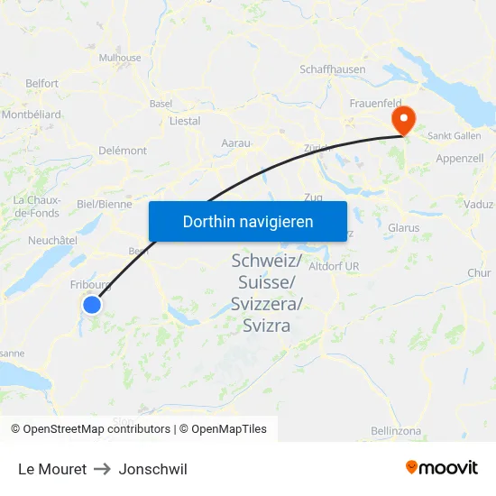 Le Mouret to Jonschwil map