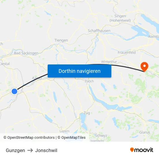 Gunzgen to Jonschwil map
