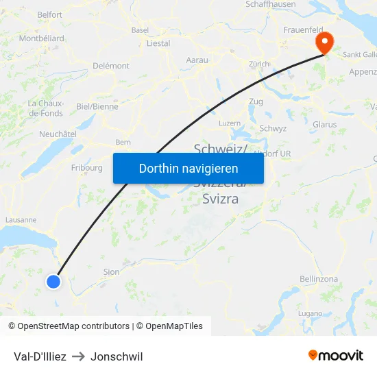 Val-D'Illiez to Jonschwil map