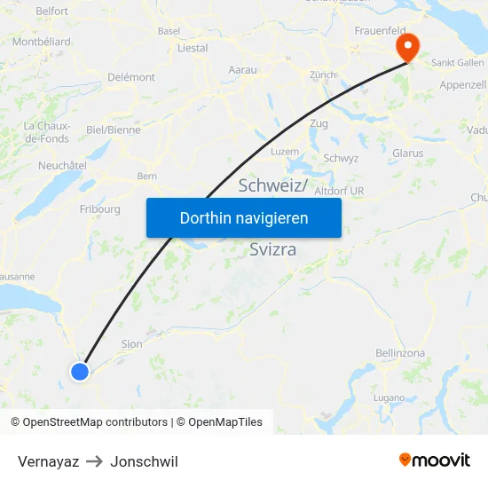 Vernayaz to Jonschwil map