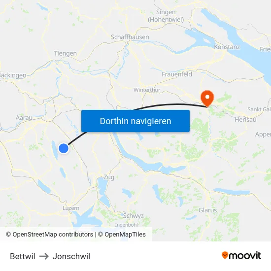 Bettwil to Jonschwil map