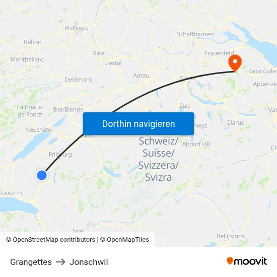 Grangettes to Jonschwil map