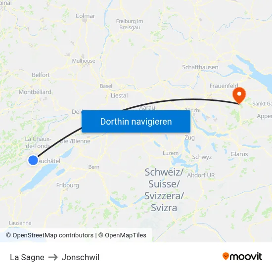 La Sagne to Jonschwil map